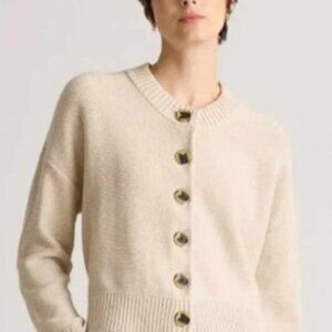 Quince 100% Organic Cotton Button‑Front Cardigan – Alabaster, XS